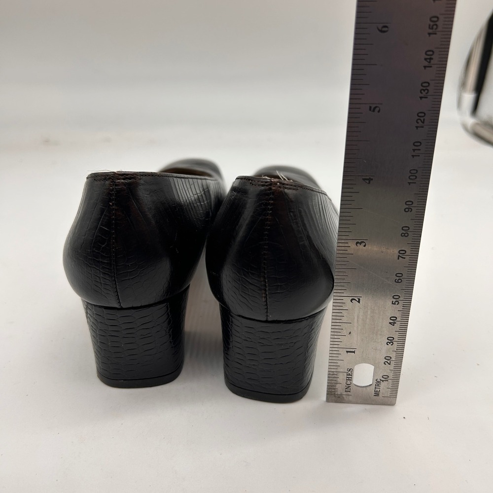 Salvatore Ferragamo Black Croc Leather Block Heel Pump Square Toe Italy Size 7.5 - Picture 4 of 10